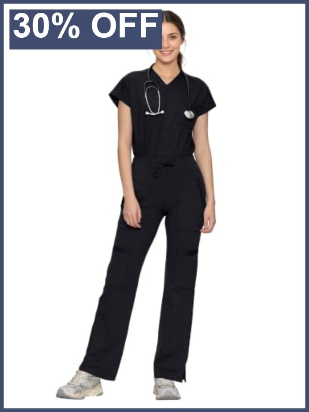 Women's Scrubs Set V-Neck Top Straight Leg Pants Medical Uniform